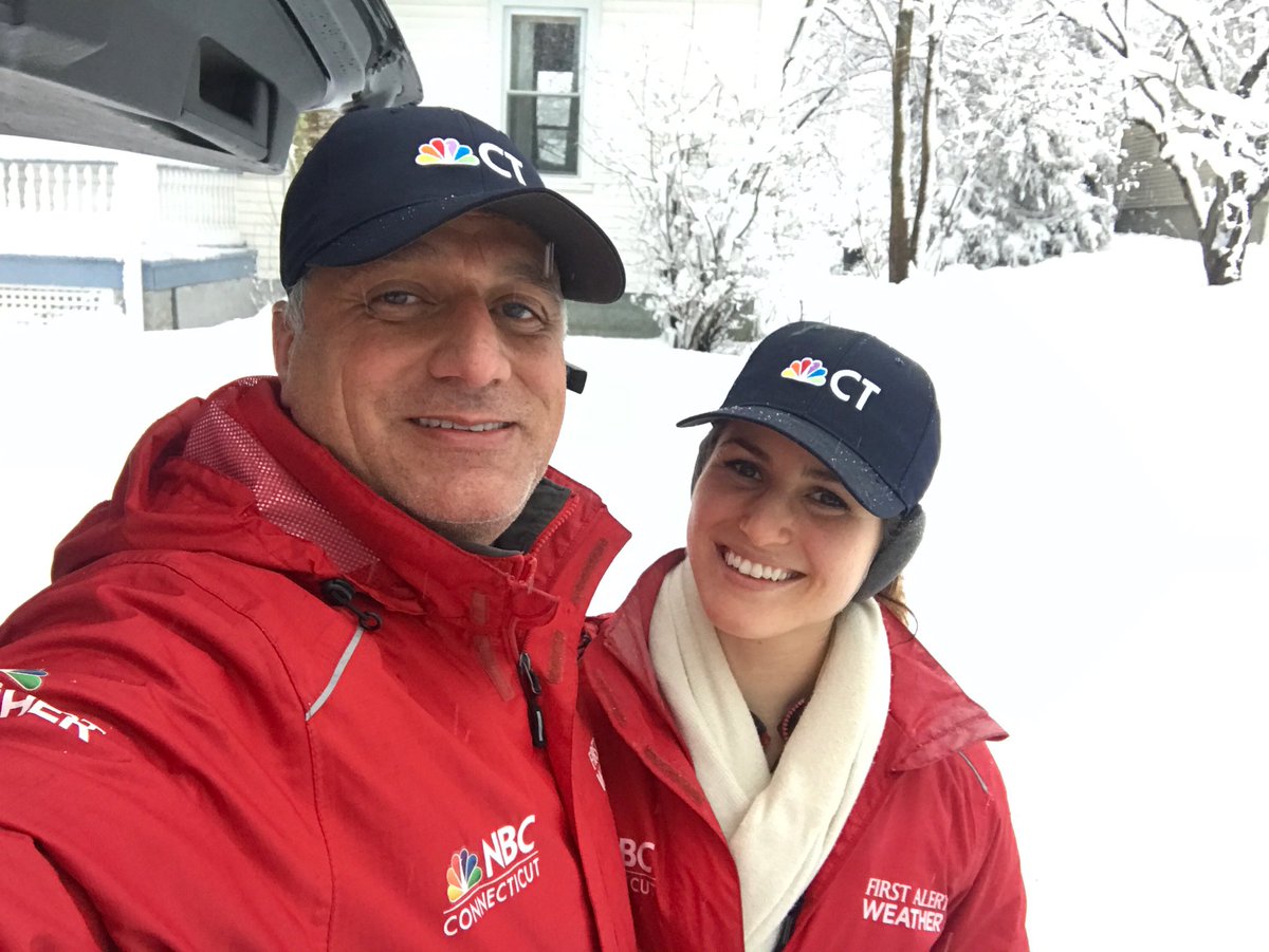 HeatherBurian's tweet photo. Heather: “We did about 15 hits.” 
Nader: “15? That’s it?”

My partner in crime for at least 15 live shots in about 20 inches of snow. @aburnha #nbcct https://t.co/kX8QK1CRN5