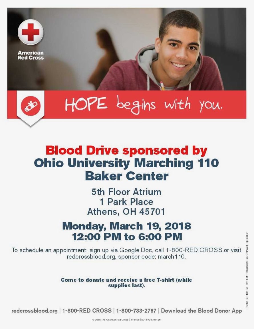 TBS_alphadelta's tweet photo. Ohio University’s KKPsi and TBS Alpha Delta chapters are hosting the Marching 110 blood drive March 19th from 12-6PM. We hope to see you there!! Sign up here:  https://t.co/xwHrN4Ib89 https://t.co/N7Rm9YirlP