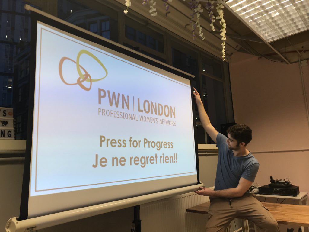thesuparnaway's tweet photo. Getting it right already by getting the men involved as we #pressforprogress at the @PWNLondon #IWD2018 event with #steflechef https://t.co/4n914hJhZf
