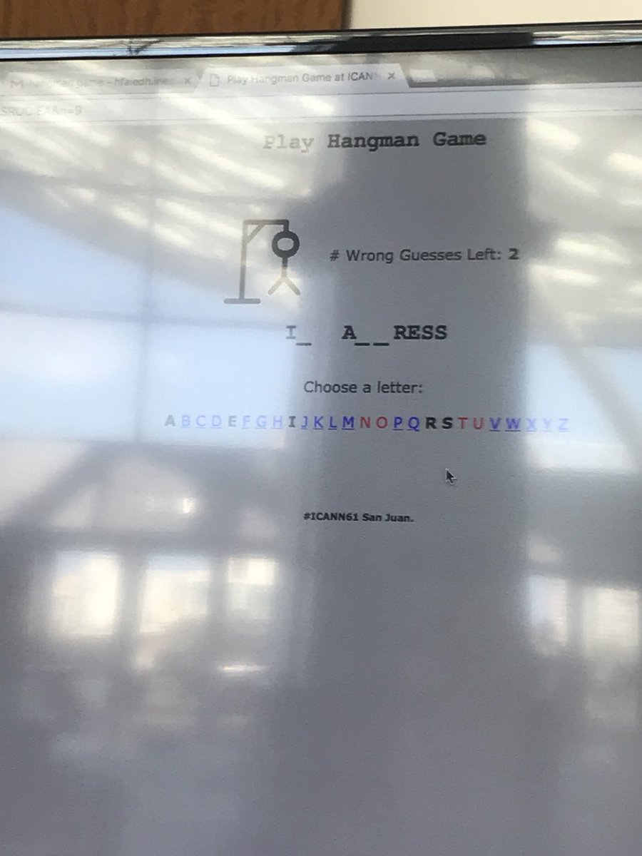 InfoBoothPR's tweet photo. The Hangman game is here. Play and win prizes. #ICANN #ICANN61 https://t.co/sepZkzY4vT