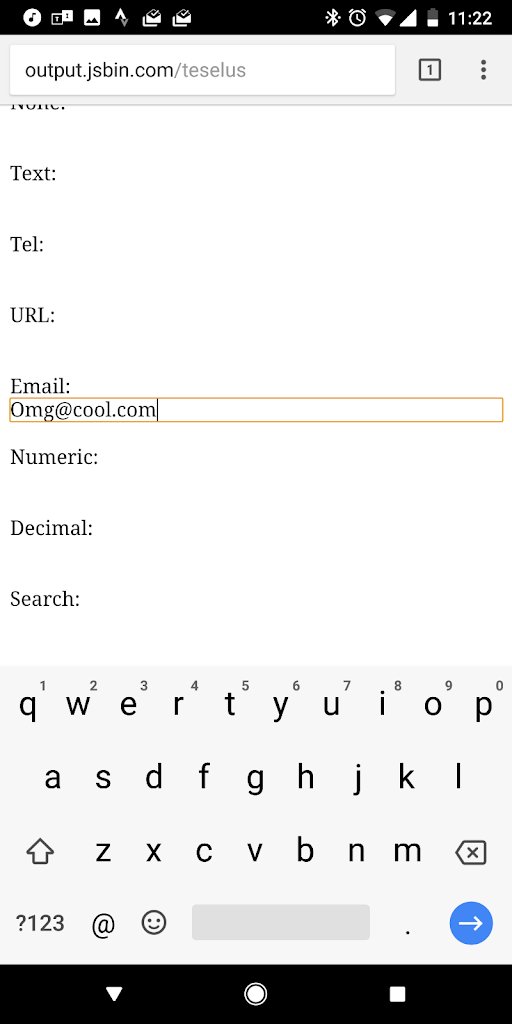 🚨 The `inputmode` attribute has finally shipped in Chrome 66!!! 🚨

This means 
<div contenteditable inputmode=“tel”> will actually bring up the right keyboard on mobile, which was previously a power <input> had! 

🎁 output.jsbin.com/teselus/1
📖 chromestatus.com/feature/622598…