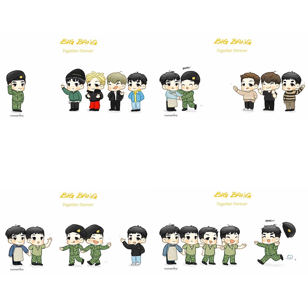 BBVIPBrasil's tweet photo. [#FANART] FanArt muito fofa dos meninos com seu alistamento obrigatório militar

Não sairemos daqui e estaremos aqui quando vocês voltarem 💛✨🌸 !!

Via: bb.translations 
FanArt feita por nonomiho_illustration https://t.co/96ui9hD7aq