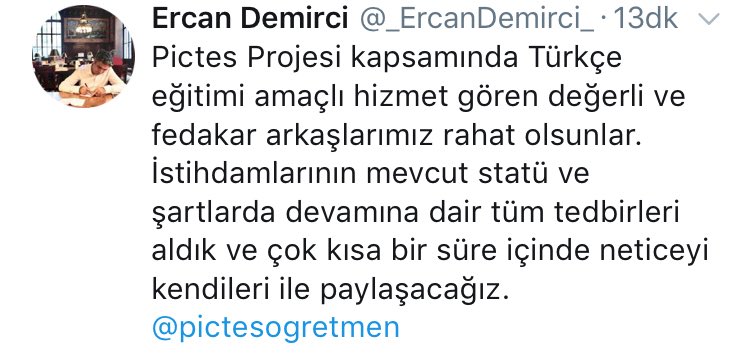 Hayırlı olsun. Suriyeli öğrencilerin Türkçe öğretiminde önemli bir rol üstlenen @pictesogretmen lerinin sözleşmelerinin uzatılması çalışmalarında son hazırlıkların yapıldığı bildirildi. Türkiye’de, yabancılara Türkçe öğretimi kalıcı profesyonel bir meslek olma yolunda...