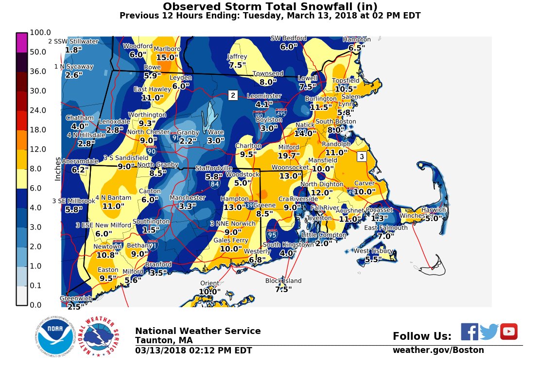 NWS Boston on Twitter &quot;[215p] Latest snowfall reports