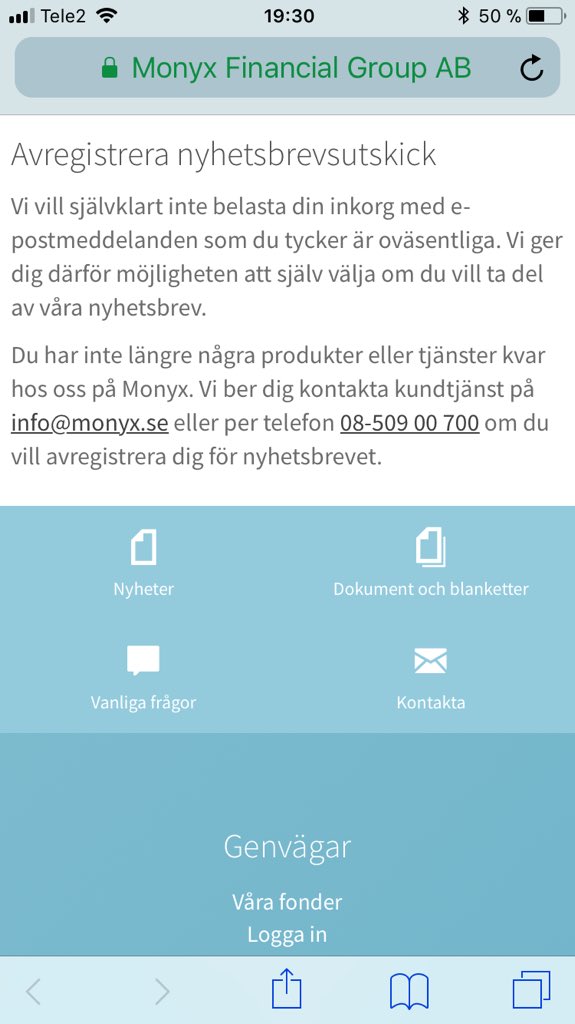 Darkpattern_swe's tweet image. Monyx have been naughty. 
&quot;Ok det här var irriterande. Klickade alltså länken att avregga mig i nyhetsbrevet och får alltså detta. Jag måste mejla eller ringa för att avregga mig. Fult.&quot; 

#darkpattern #darkpatternswe