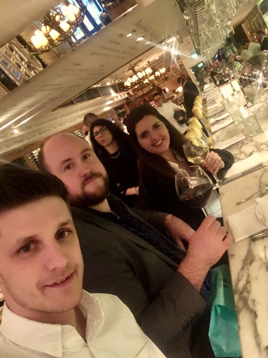 emily_narvar's tweet photo. A day in Mayfair has rubbed off on  us... @AndyVale, @Cooky091 and I left the #analyticsconf and went straight to @Fortnums then for a glass of vino 🍷 https://t.co/8LeJmOYh2s