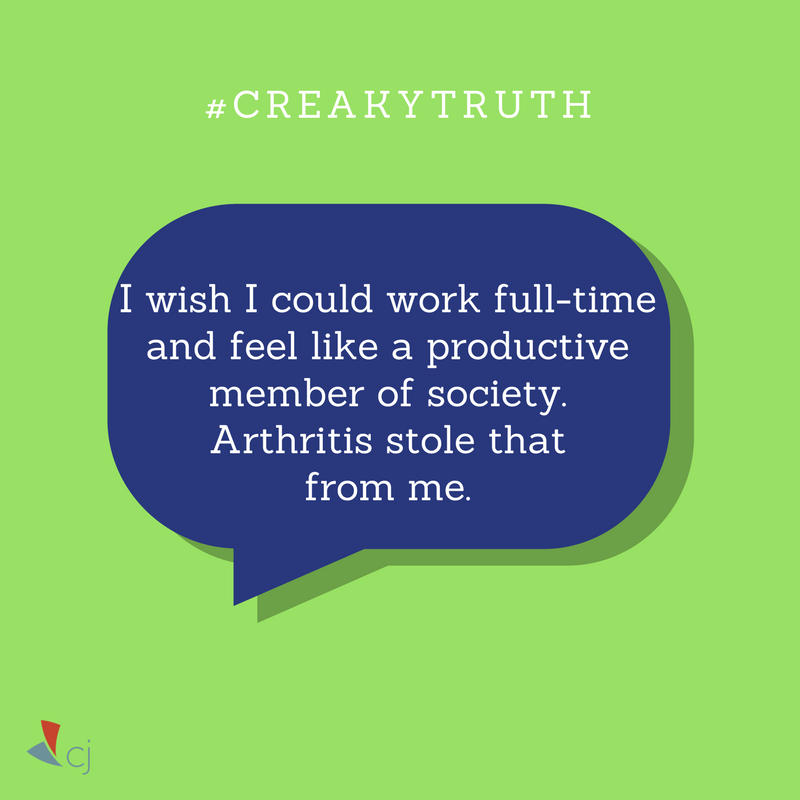 CreakyJoints's tweet photo. " I wish I could work full-time"
What's your #CreakyTruth?
What do you NEED the world to hear?
#spoonie #chroniclife #chroniclife #arthritis https://t.co/XNT7czPqVL