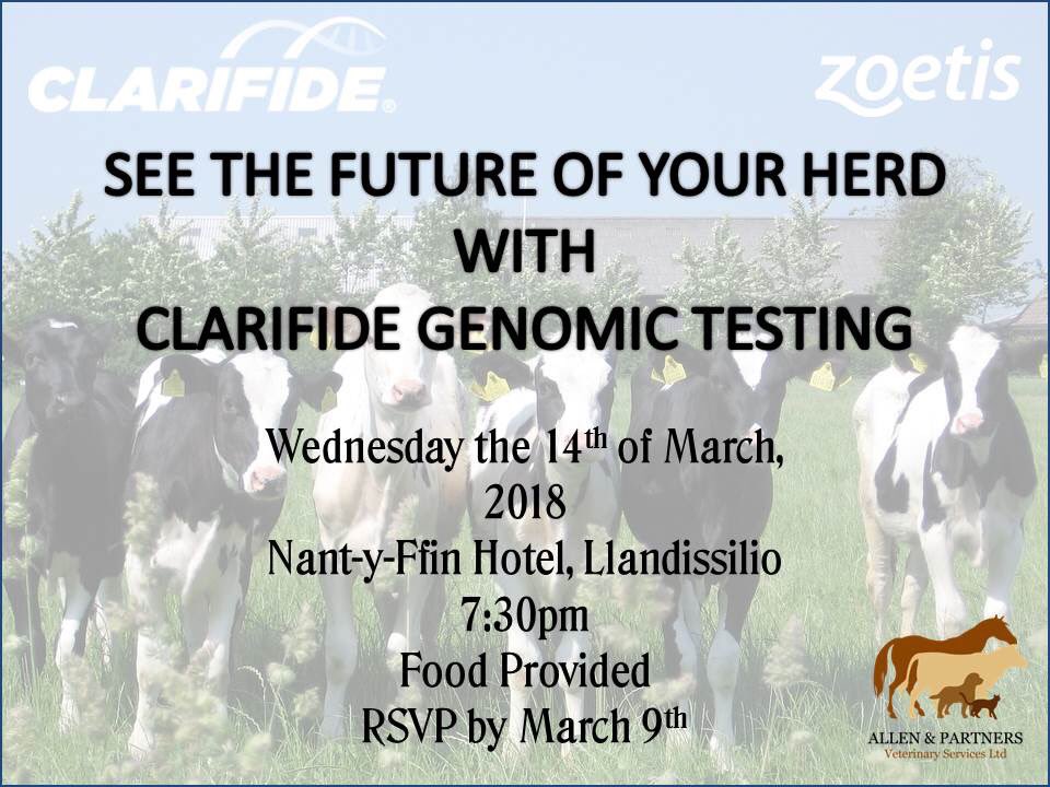 Come and join us tomorrow night <a href="/whitlandvets/">Whitlandvets</a> #clarifide #Genomics #cows