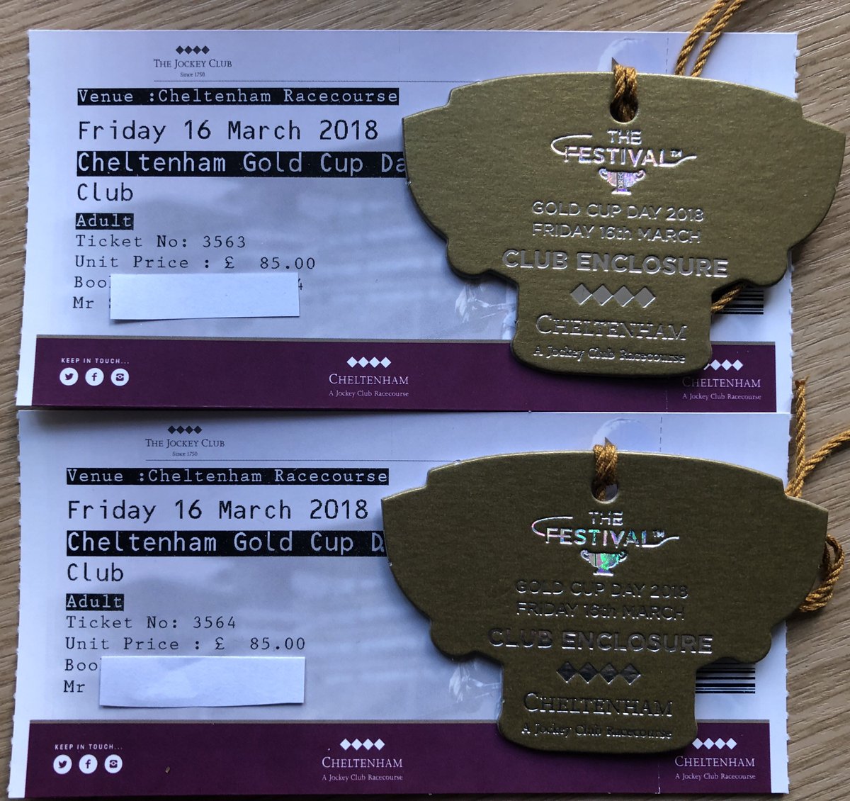 CheltenhamTips's tweet image. 🏆 DRAWN 8PM TODAY 🏆

WIN Cheltenham Gold Cup tickets! 

We have a pair of sold out Club Enclosure Badges for Friday.

Retweet and like ♥️ @CheltenhamTips to enter draw.  

Good Luck. Drawn 8pm👍🙏