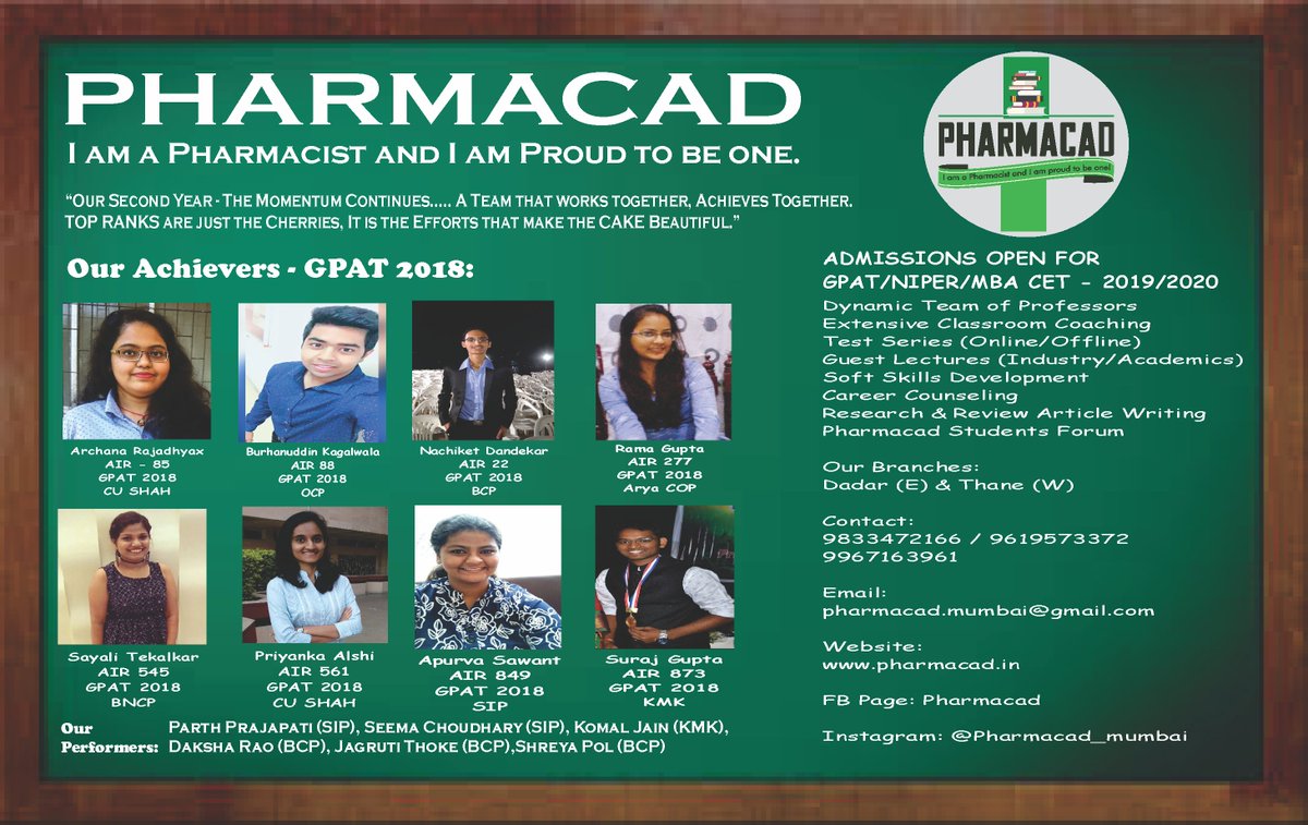 Pharmacad2016's tweet photo. #Pharmacad #GPAT_2018 #NIPER #Success_Stories https://t.co/15p1t0mCS8