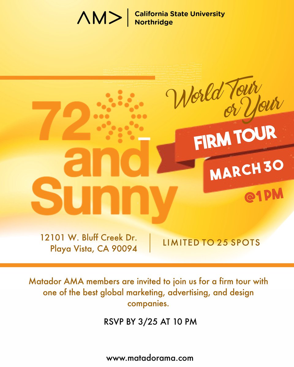 matadorama's tweet photo. We are so excited to announce that we will be going on a firm tour at 72andSunny on March 30th! ☀️ RSVP now if you would like to attend. Space is very limited, so take advantage of this awesome opportunity! #MatadorAMA https://t.co/EfRF00rSE6 https://t.co/JMV1753FP7