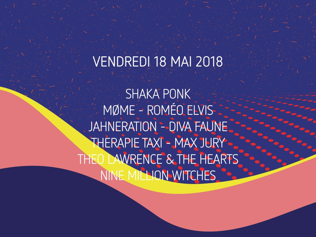 • VENDREDI •
Ils vous donnent rendez-vous à #P2N18 le Vendredi 18 mai : <a href="/TWIT4SHKPNK/">SHAKAPONK</a>, <a href="/momeofficial/">Møme</a>, @RomeoElvis1630, <a href="/Jahneration/">Jahneration</a>, <a href="/Diva_Faune/">Diva Faune</a>, <a href="/TherapieTaxi/">Therapie TAXI</a>, <a href="/maxwelljury/">Max Jury</a>, Theo Lawrence &amp; The Hearts, Nine Million Witches.
➜ papillonsdenuit.com/programme