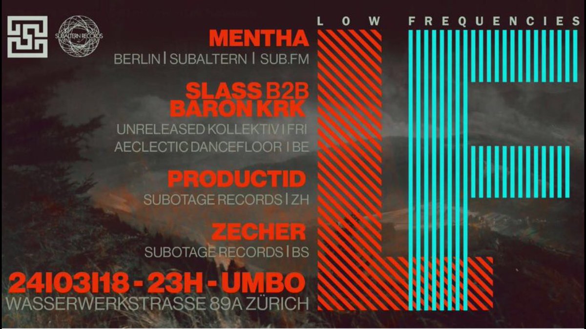 slassosborne's tweet photo. #lowfrequencies #umbo #zurich #switzerland @menthamtd @subotagerecords  @subalternrec #unreleasedkollektiv #aeclecticdancefloor #Productid #Zecher #BaronKrK #Slass https://t.co/A4MfpFV1AR