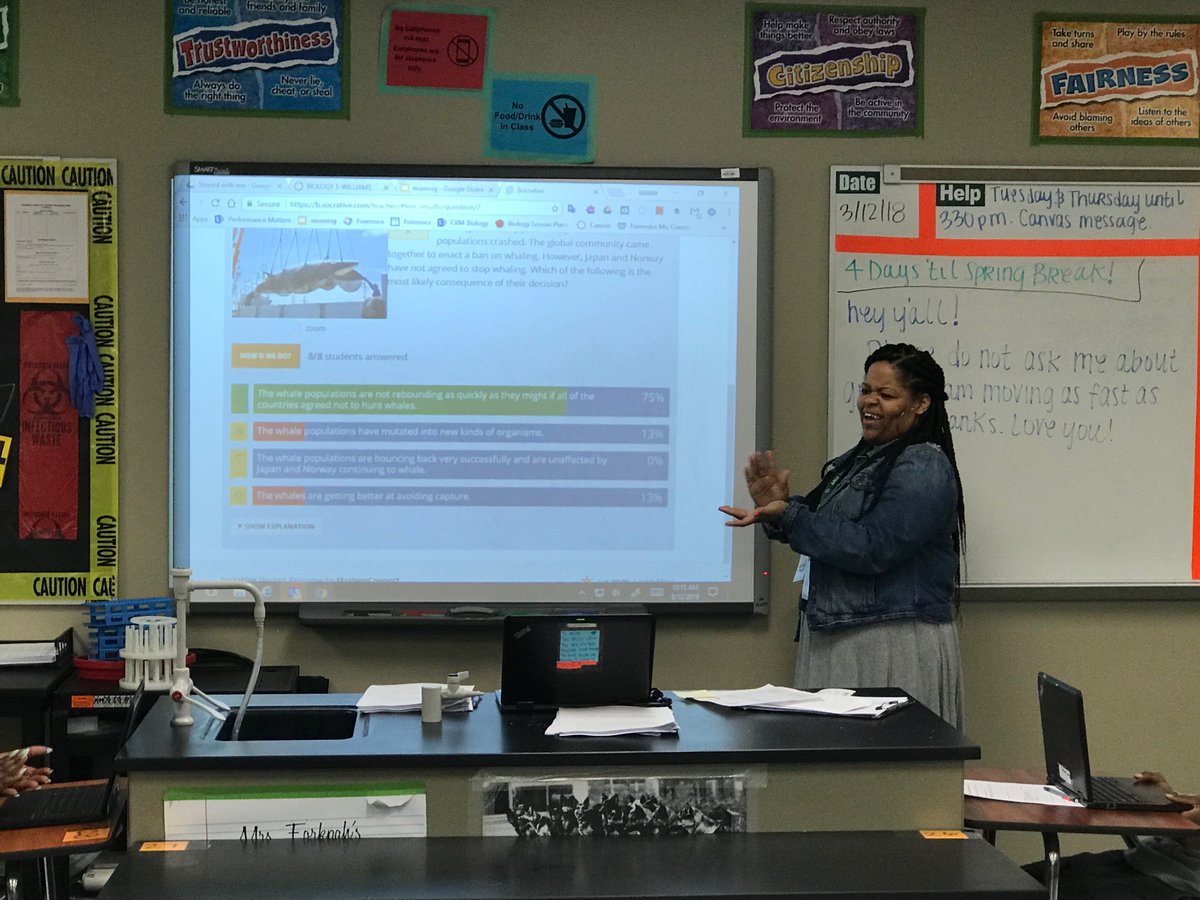 EvansHS_OCPS's tweet image. Ms. Williams using Socrative to provide her Bio kids instant feedback! @DigitalOCPS #formativetech