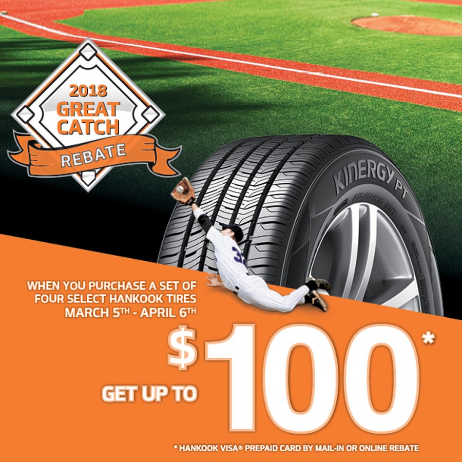 onlinetires_com's tweet photo. Purchase select Hankook Tires from https://t.co/g31AkgZg3p and get up to a $100 Mail In Rebate! 

Choose your tires here: https://t.co/EmzYkEP7va

#tires #onlinetires #tiretuesday #hankook #greatcatchpromo https://t.co/gn1kVYScEC