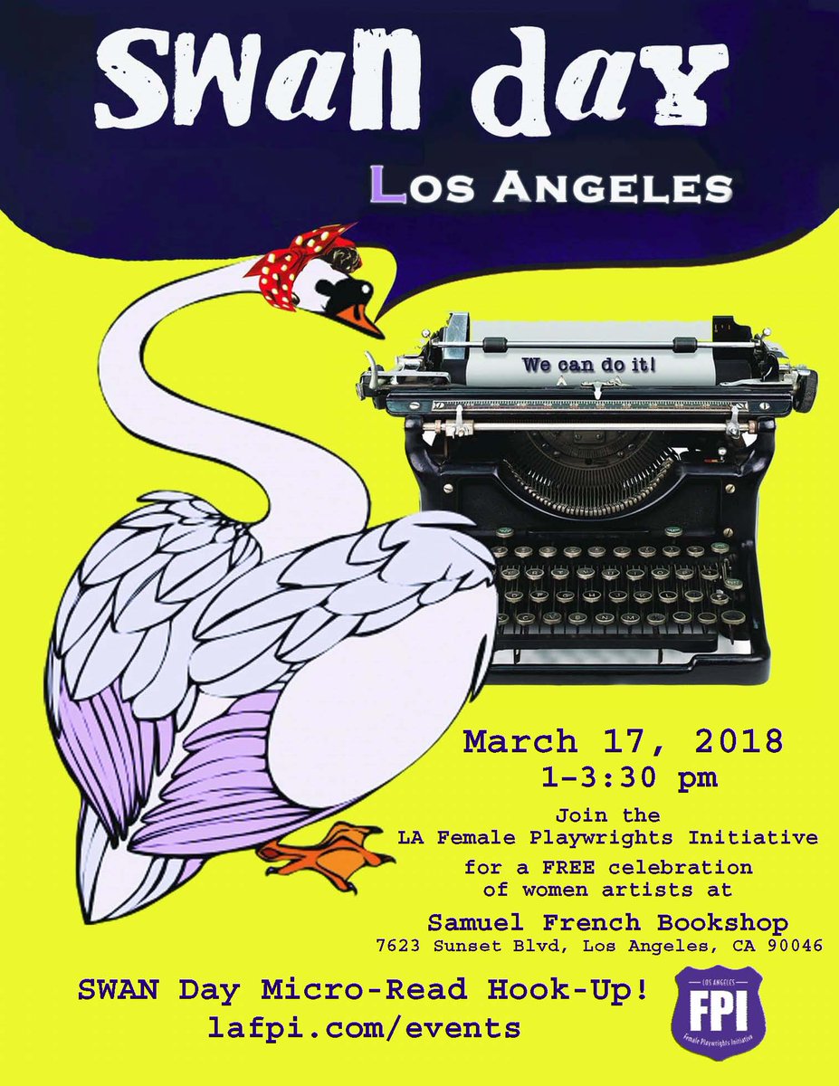 #womenplaywrights! Still room for a few more #MicroReads on the theme of CHANGE for Saturday's #SWANDay Celebration @SamFrenchBkshp. Send your 1-pg (< 400 words) to lafpi.updates@gmail.com & hook up w some  #badass #womendirectors & #actors! #newplay facebook.com/events/2122657…