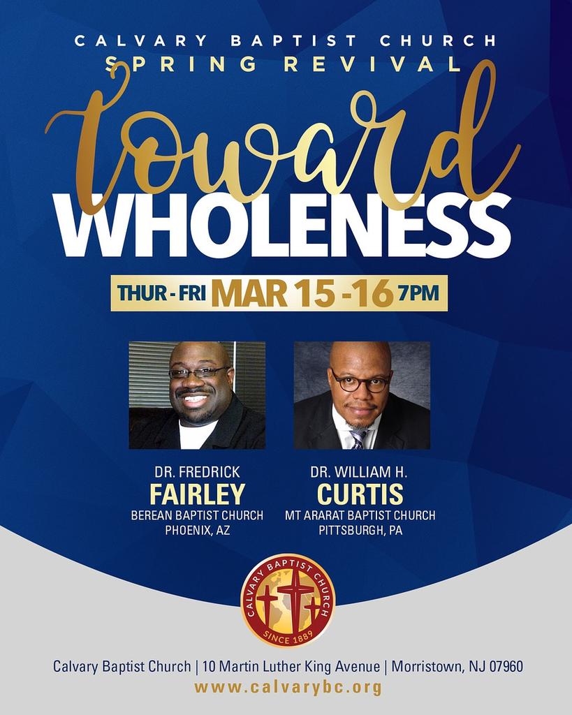 calvaryconnex's tweet image. Reminder: CSI #BibleStudy is cancelled tonight as we pray in intercession for a move of God during our #SpringRevival with guest Pastors Dr. Fred Fairley and Dr. William Curtis.  @pascurtis