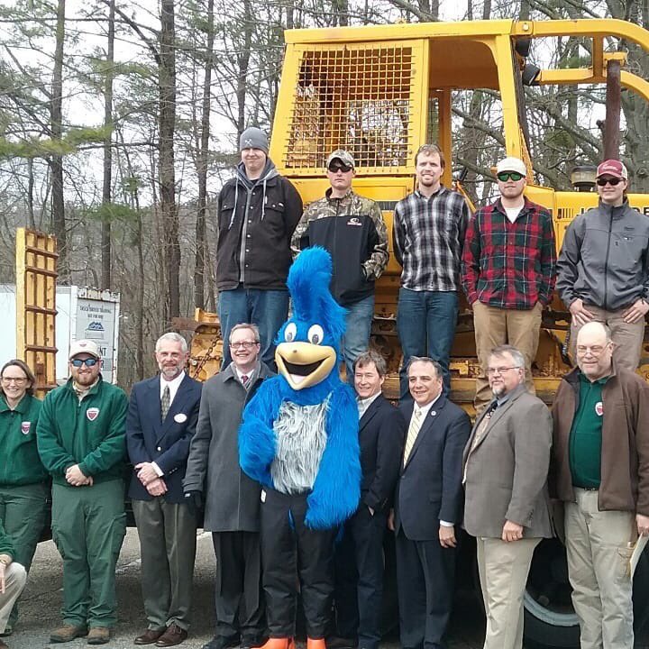 mgccprez's tweet photo. Thanks to the @ForestryVA - Virginia Department of Forestry, it's been an exciting day on campus today as we welcomed the newest member of the @DSLCC Forestry Program - a bulldozer! Tell us what we should name it! #DSLCCForestry #comm_college #Roadrunner @VCCS_SO https://t.co/ongXaXCjW3