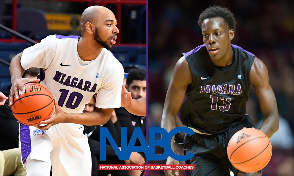 Congratulations to Kahlil Dukes and Matt Scott on being named to the #NABC District I First Team! #PowerofNiagara #MAACHoops