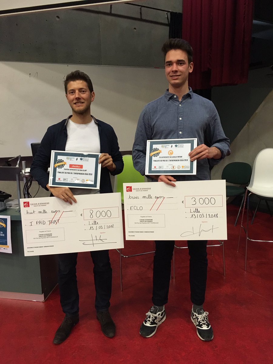 Félicitations @ipaidthat et @eclofood les lauréats du prix de l'entrepreneur 2018 d'IESEG network et de <a href="/IncubateurIESEG/">Incubateur IÉSEG</a>