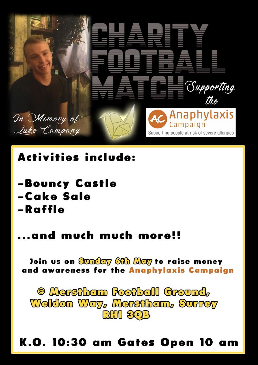 Merstham_FC's tweet image. On the 15th of June one of our boys lost his brother after he suffered a cardiac arrest while walking home from the pub. We welcome everyone and anyone to come and join us raise awareness and money for the anaphylaxis campaign. justgiving.com/fundraising/lu…
