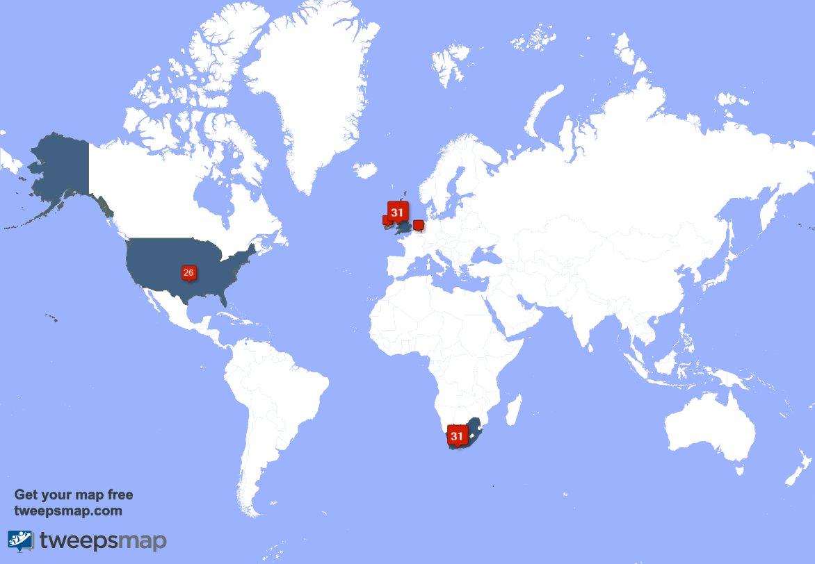 ScotlandAlert's tweet image. My followers live in South Africa (31%), UK.(31%)... Get your free map: tweepsmap.com/!ScotlandAlert