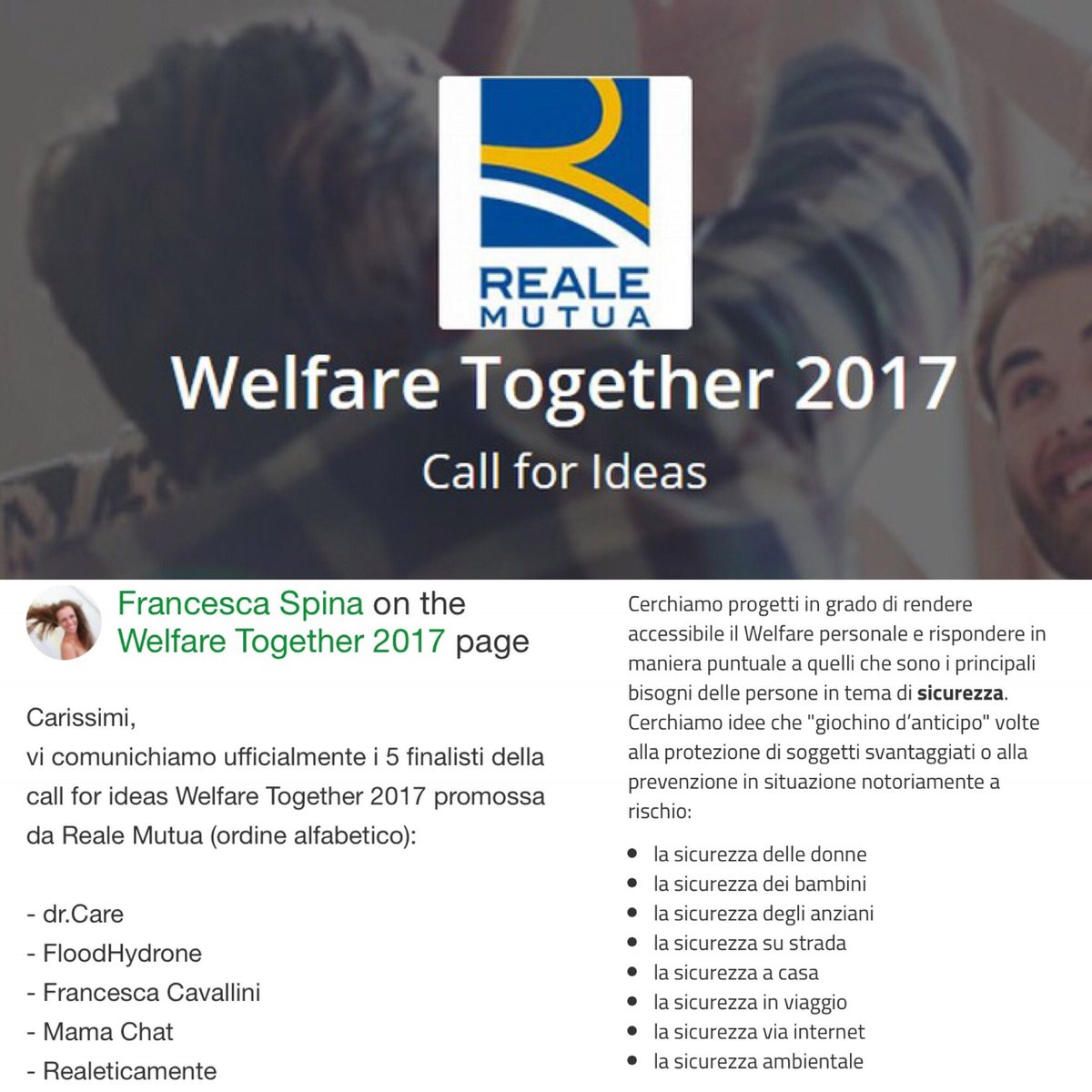 Fra i finalisti della “Call for Ideas” con Realeticamente, insieme a Marco Nari.
Ora si pensa alla fase finale!✌️💪🏻
#startup #ideas #progetti #innovazione #business #bando #assicurazioni