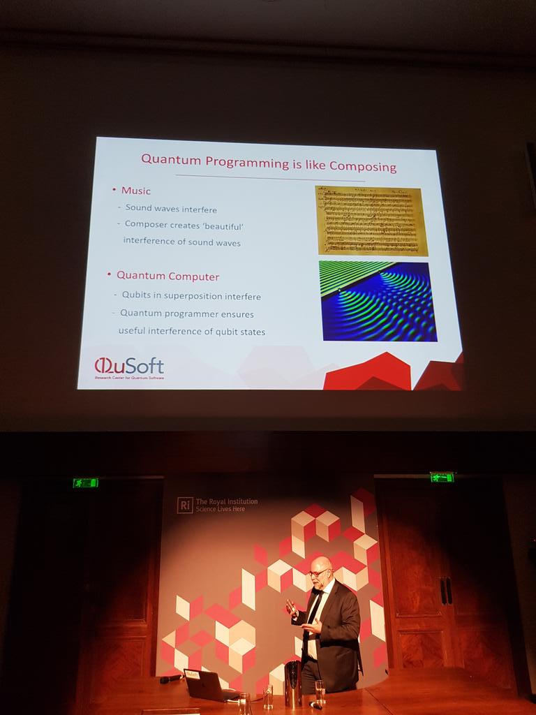 Programming in #QuantumComputing is like composing music, creating beautifull interference to generate the outcome says Harry Buhrman on the #quantumrevolution @quantumlight @Ri_Science @NLinUK @QuSoftAmsterdam