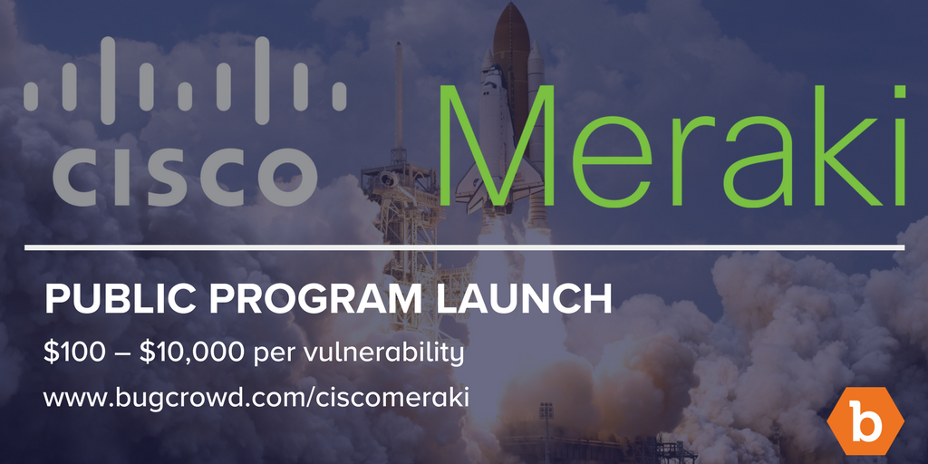 We're excited to announce our public #BugBounty program with <a href="/Bugcrowd/">bugcrowd</a>! bugcrowd.com/ciscomeraki  #OuthackThemAll #ItTakesACrowd
