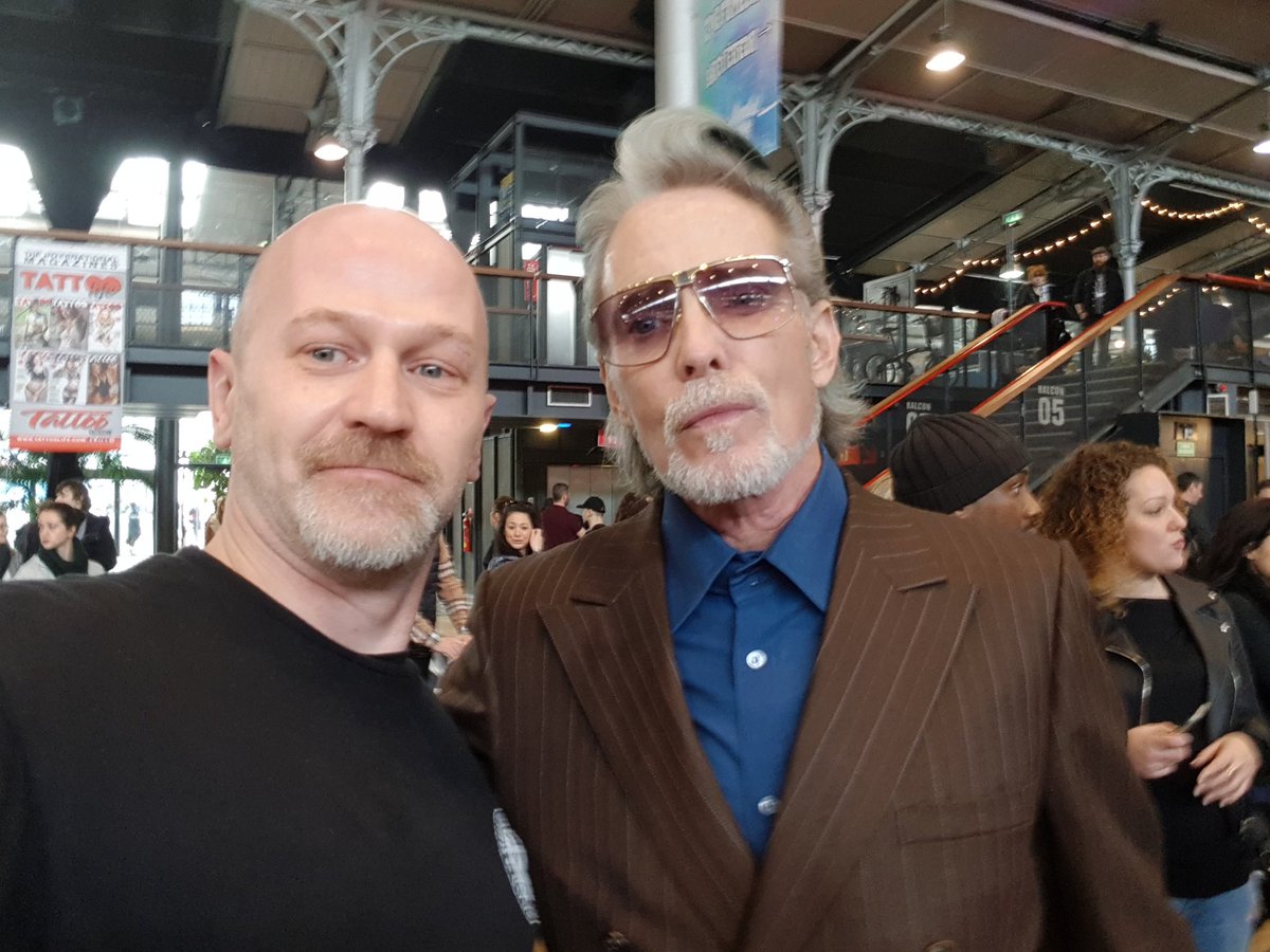 Bothstede's tweet photo. Mark Mahoney, one of the first tattoo artist from L.A. The "founding father" of black and grey art with a single needle. #Paris  #markmahoney #LA #tattooconvention #tattoo #tattoos https://t.co/nEzN815m9F