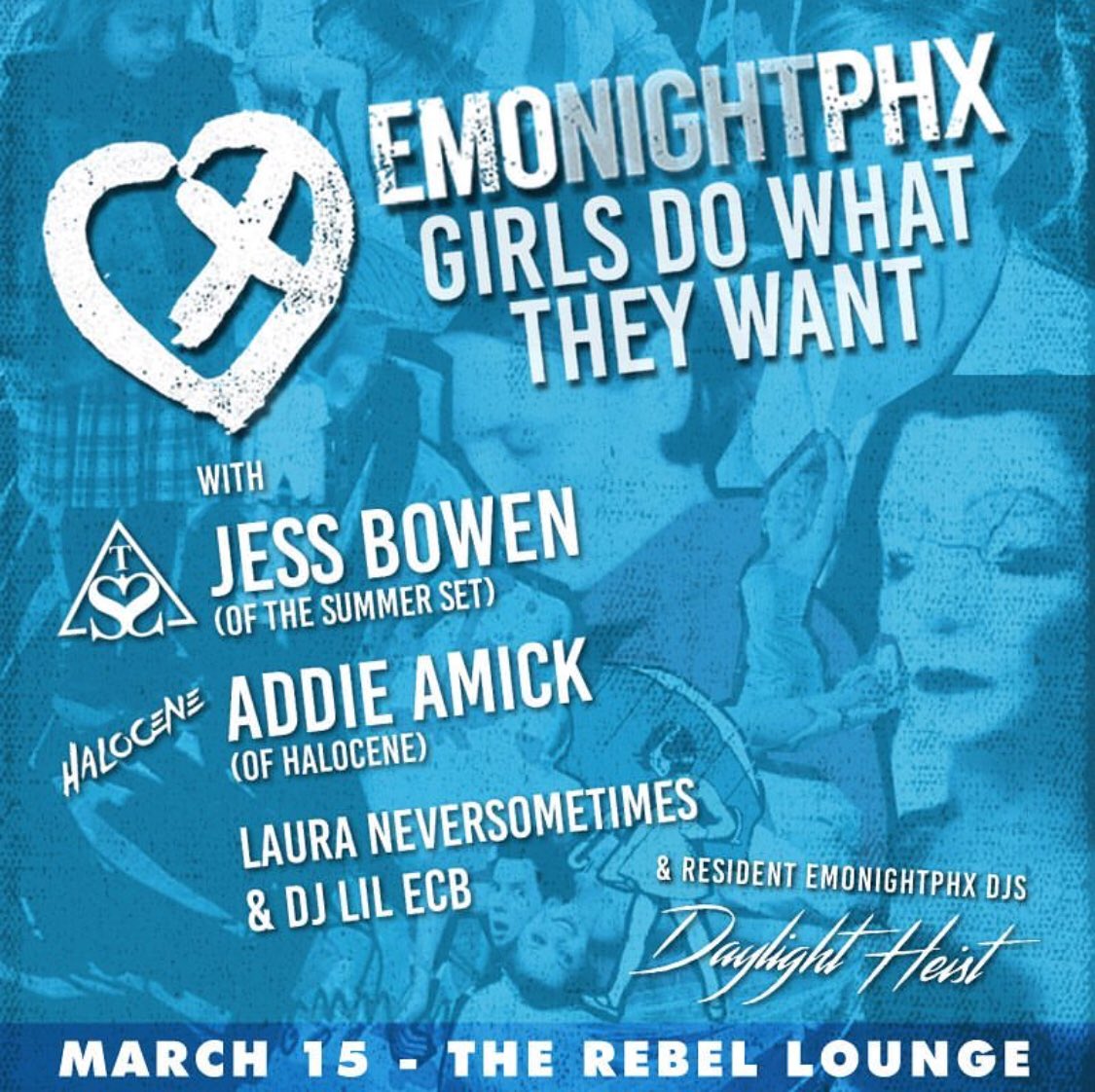 DaylightHeist's tweet photo. This Thursday, the ladies are taking over at @TheRebelPHX for EMONIGHTPHX! We hope to see everyone there! @psykosteve #emo #emonightphx #rebellounge #daylightheist #emonight 😭🎧 https://t.co/MqmUpQJLyb