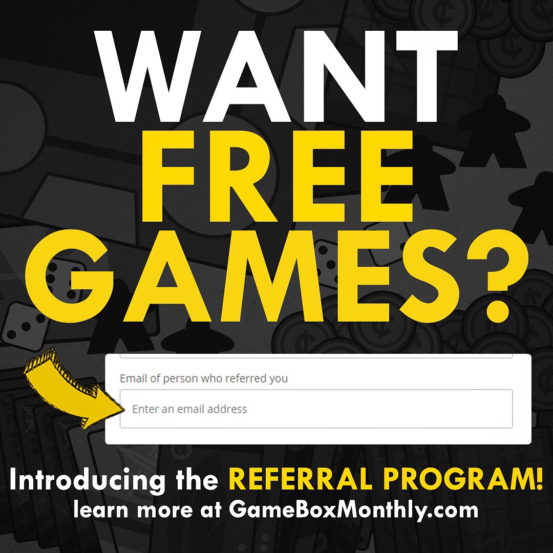gameboxmonthly's tweet photo. If you are or have ever been a #GameBoxMonthly subscriber than you’re eligible to get FREE GAMES just by referring friends and family! Best of all it’s SUPER EASY! Visit https://t.co/Ha7xTisJPM now for all the details. #boardgames #tabletopgames #referralprogram #friendsandfamily https://t.co/X7Z3qdurCi