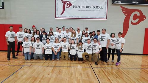 NCAI1944's tweet photo. Shout out to Prescott High School Students who organized/participated in a silent T-shirt demonstration against the use of "Indian" logos in Wisconsin Public Schools. #NotYourMascot #ChangeTheMascot https://t.co/6qxY4RKL1U