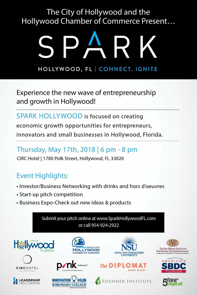 FoundingSoFlo's tweet image. Register now for @SparkHollywood8 Startup Pitch Competition #sparkhollywoodfl @founding @FoundingSoFlo