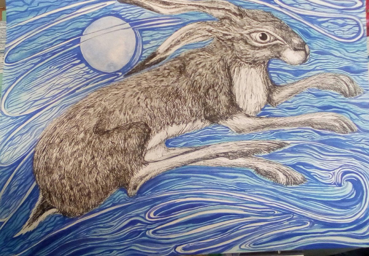 susiehammondart's tweet photo. More work on Bathing in the Moonlight #Beowulf #susiehammondart #Suffolk #suffolkartist#wildlife#moon#anglia #hare #bathinginmoonlight https://t.co/1gvvA4wDOX