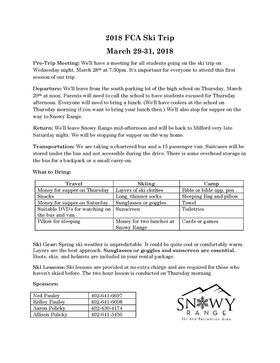 MilfordFCA's tweet photo. 2018 Ski Trip Info Sheet https://t.co/GJtlxrgGQY