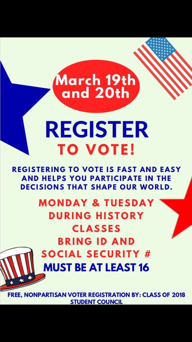 ‼️📩‼️Let your voice be heard! voters registration days will be on 03/19 and 0/20 ‼️📩‼️