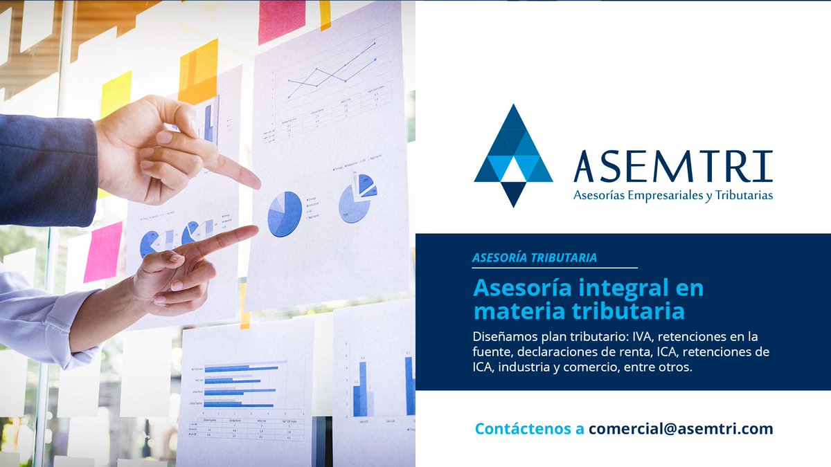 asemtri's tweet photo. ASESORÍA TRIBUTARIA. Diseño de plan tributario: IVA, retenciones en la fuente, declaraciones de renta, ICA, retenciones de ICA, industria y comercio, entre otros. https://t.co/xZfSt5UEoN #ServiciosDeAsesoriaContableYTributaria #AsesoriasContablesYTributarias #EmpresasDeContadores https://t.co/v3OUsa87SV