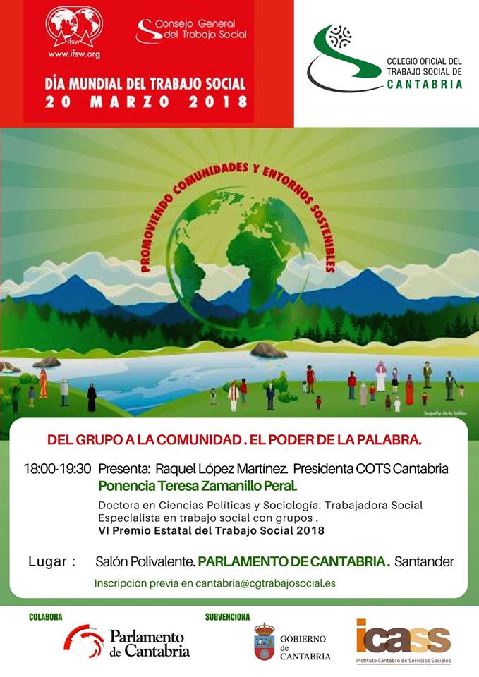 <a href="/b_vlc/">Social Work</a> @Innova_Transnet <a href="/imarcomarchioni/">Inst. M. Marchioni</a> <a href="/COTSvalencia/">COTSV</a> <a href="/TSocialLeon/">E.U.T.S Leon</a> <a href="/trabajosocialch/">Trabajo Social Chile</a> <a href="/CPTSAragon/">TrabajoSocial Aragon</a> <a href="/SocialWorkToday/">Social Work Today</a> <a href="/AlternativaGC/">ALTERNATIVAGC</a> <a href="/TrabajoSocialTS/">TrabajoSocial</a> En Cantabria el próximo día 20 de Marzo nos visitará para celebrarlo Teresa Zamanillo, profesional de referencia en el sector gracias al Colegio Oficial de Trabajadores Sociales de Cantabria.