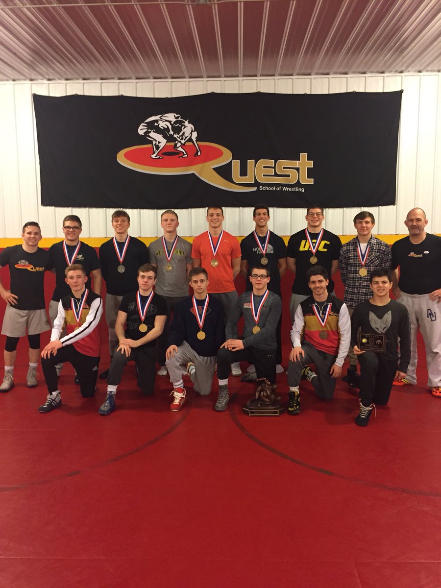 QuestWrestling's tweet photo. Tonight is always the best practice of the year - state medalist night! These fine young men came in &amp; told their stories &amp; spoke words of encouragement to the younger members of our club. So proud of the guys &amp; their commitment to being champions in wrestling &amp; life #QuestStrong https://t.co/osJWOEnoHM