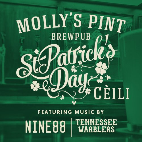 TNWarblers's tweet photo. Come do St. Patrick's Day right at @MollysPint! We'll be pickin' 1-5PM and then #Nine88 will be throwin' down the old time jams! #southernillinois #StPatricksDay #bluegrass #CraftBeer https://t.co/49dxoRqBcf