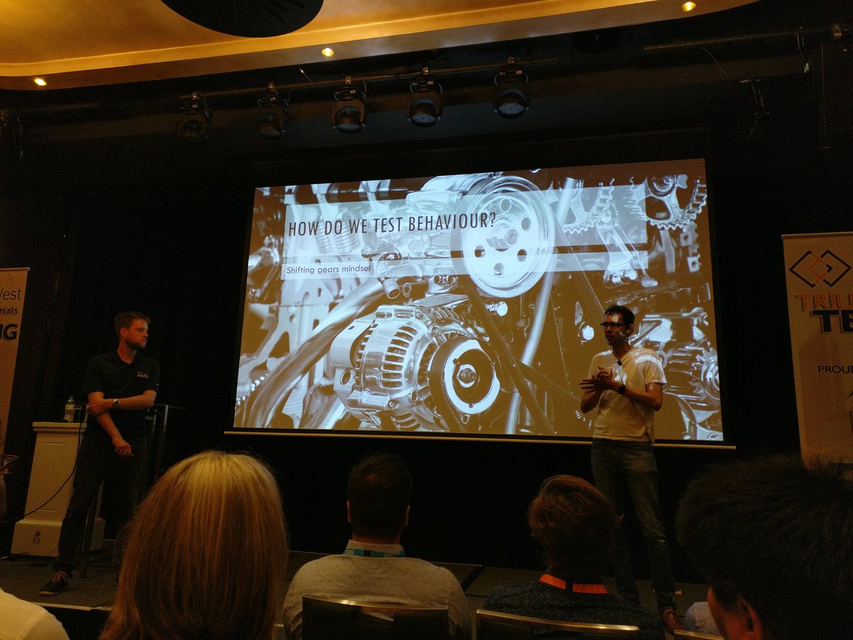 jmickey_'s tweet photo. @graefoster @robdmoore talking about advanced testing and speaking some truths about #PragmaticTesting. I really like approval tests and BDI. #TestWest2018 #TestWest https://t.co/6cO8H0PbZa