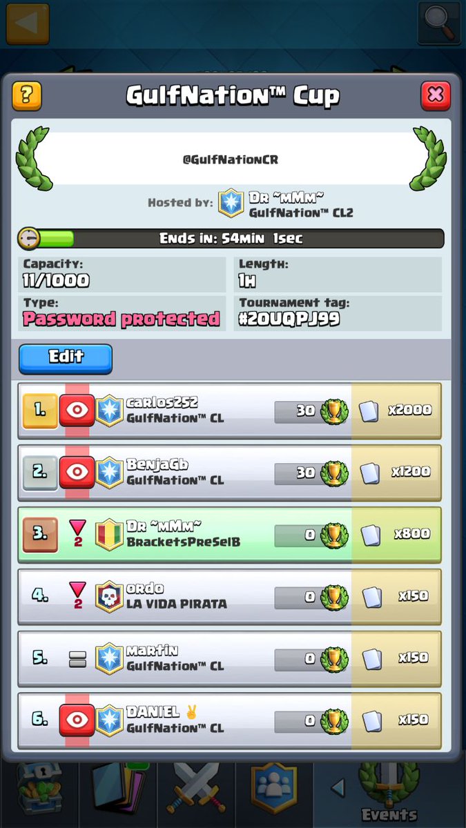 Today tournament of 10k gems for <a href="/GulfNationCL_CR/">GulfNation™ CL</a> 

Enjoy!