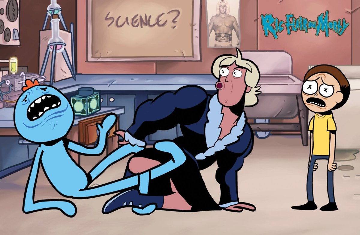 leeroymyers's tweet photo. So the @itsneatoco team is headed to NCC Oak City Comicon this weekend with @Vuko__ @SethsBeard  @royalboiler and Buster Douglas! And they just sent me some of the prints they are selling there. Wanted to share ‘em. Here is “Ric Flair and Morty” based on their parody cartoon. https://t.co/8mnlFzNyD3