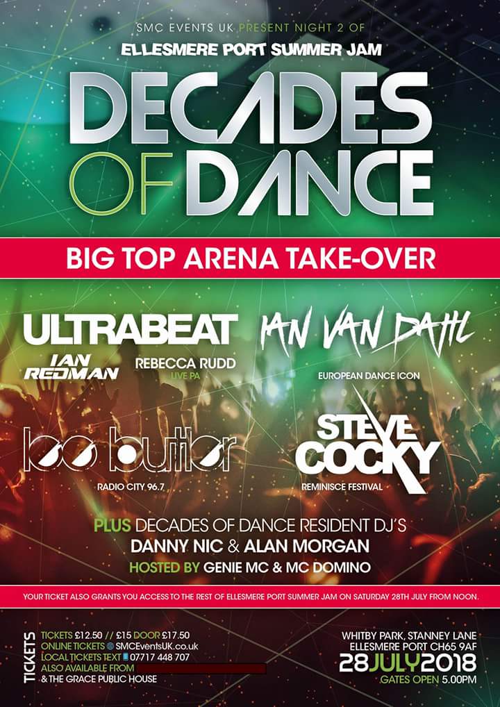 EPSummerJam's tweet photo. Final 7 earlybirds remaining for night #2 of #EllesmerePortSummerJam

#DecadesofDance #IanVanDahl
#Ultrabeat #DJLEEBUTLER
#EllesmerePort https://t.co/73fuUTXL8I