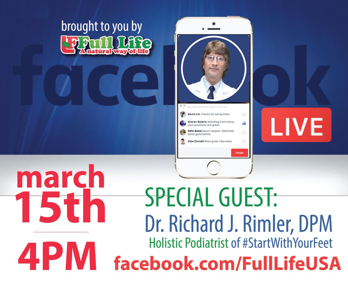 Doc_RickDPM's tweet photo. #StartWithYourFeet is excited about #DocRick taking part in our very first #FacebookLIVE broadcast with @FULLLIFEUSA THIS THURSDAY at 4PM EST. Do you have questions for a #HolisticPodiatrist? JOIN US! >> https://t.co/xjrjFUkepk https://t.co/EfHAP2iy0x