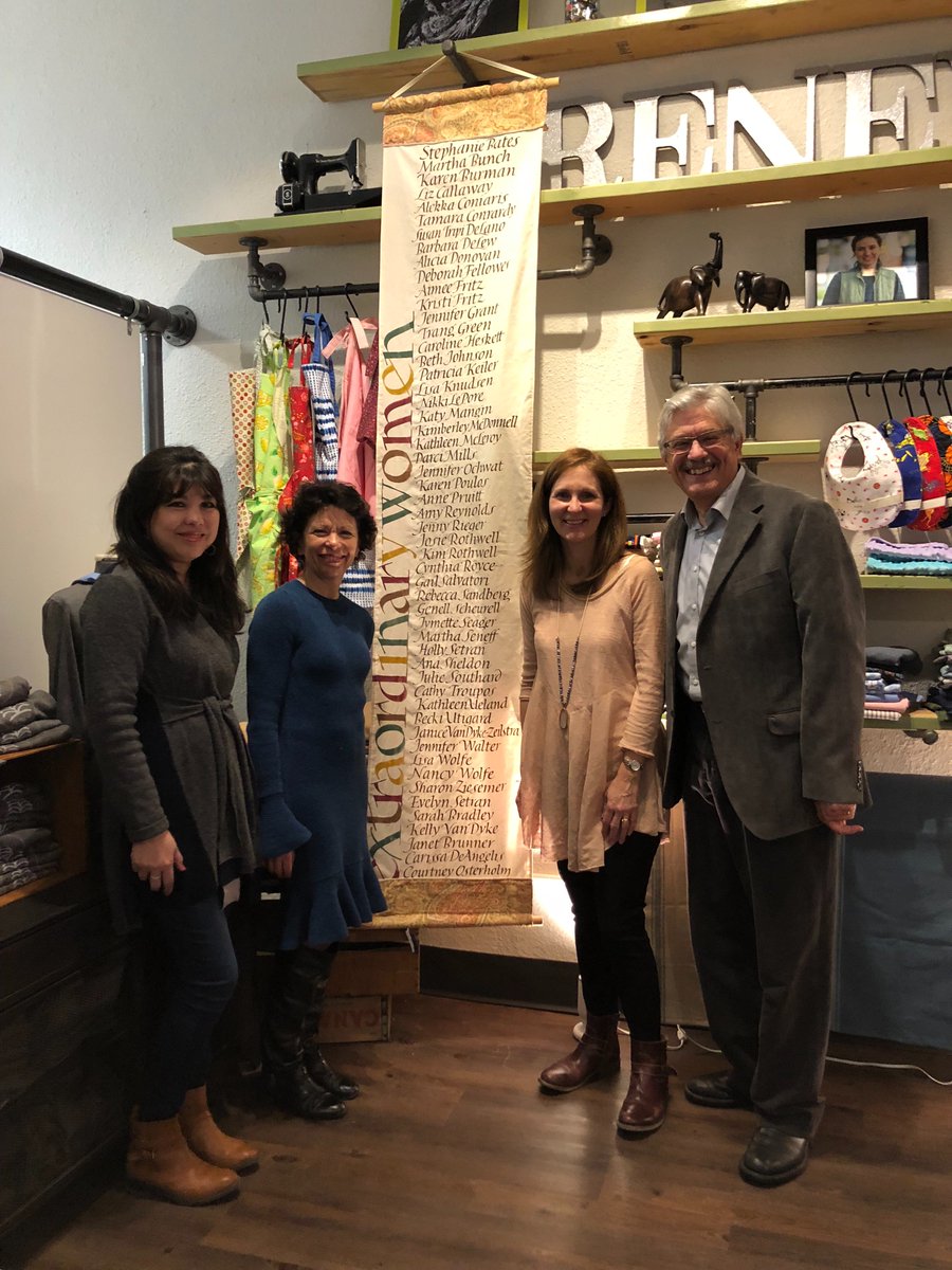 re_newproject's tweet photo. Thank you to all who attended our 100 EW Open House! It was so special to unveil the amazing fabric scroll created by noted calligrapher, Timothy Botts! Because of your efforts, two new Artisans have been hired and ten women are learning to sew in our new student class! https://t.co/eQs5UBrs8p