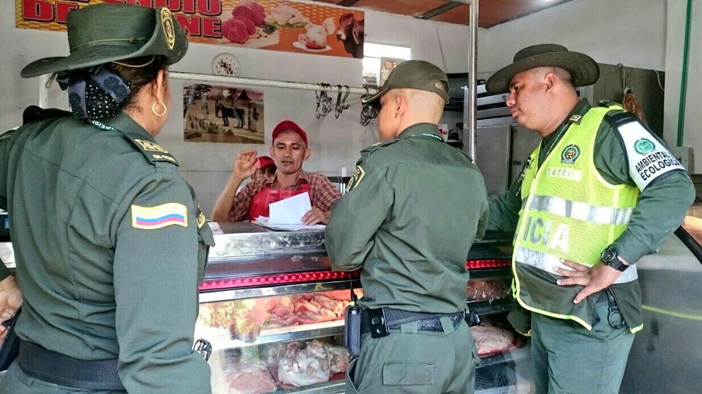 PoliciaDeCesar's tweet photo. En planes adelantados por #ProtecciónAmbiental en los barrios de #LaNevada y #DivinoNiño de #Valledupar, se incautaron más de 380 kilos de🍖🥩y fueron sellados 4 establecimientos por no cumplir el #Art110 del #CNPC https://t.co/mmfc0YQmE0