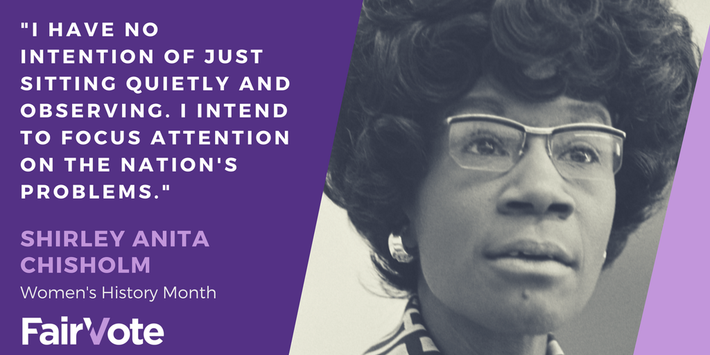 fairvote's tweet photo. In honor of #WomensHistoryMonth, today we’re celebrating Shirley Anita Chisholm. She was the first African American woman elected to Congress and the first African American woman to seek nomination for President of the United States #WomensHistoryMonth2018 https://t.co/HjtnUoXtLy