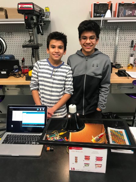 AR_Conductor's tweet photo. Meet Samir and Octavio Menon! They competed in the Raspberry Pi Bake-Off and made a terrarium that uses a raspberry pi to regulate the temperature. Awesome job! #FullSteamAR https://t.co/PXwBrIYm7h